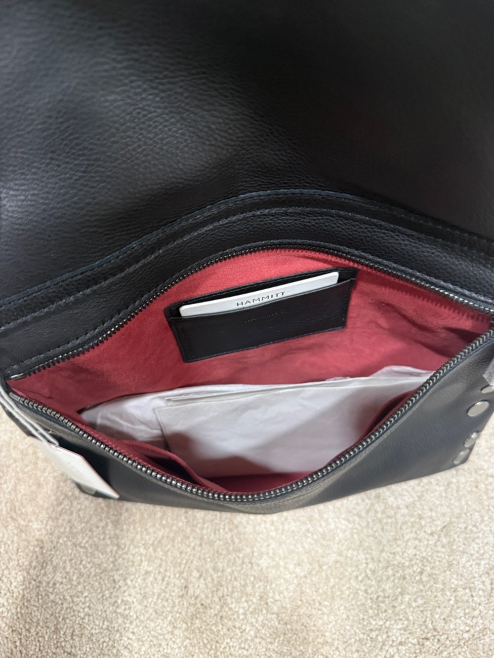NWT Hammitt VIP Large Black Gunmetal  with Red zipper - Picture 6 of 7